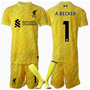 Liverpool Alisson Becker #1 Brankářské Dětské Alternativní dres komplet 2024-25 Krátký Rukáv (+ trenýrky)